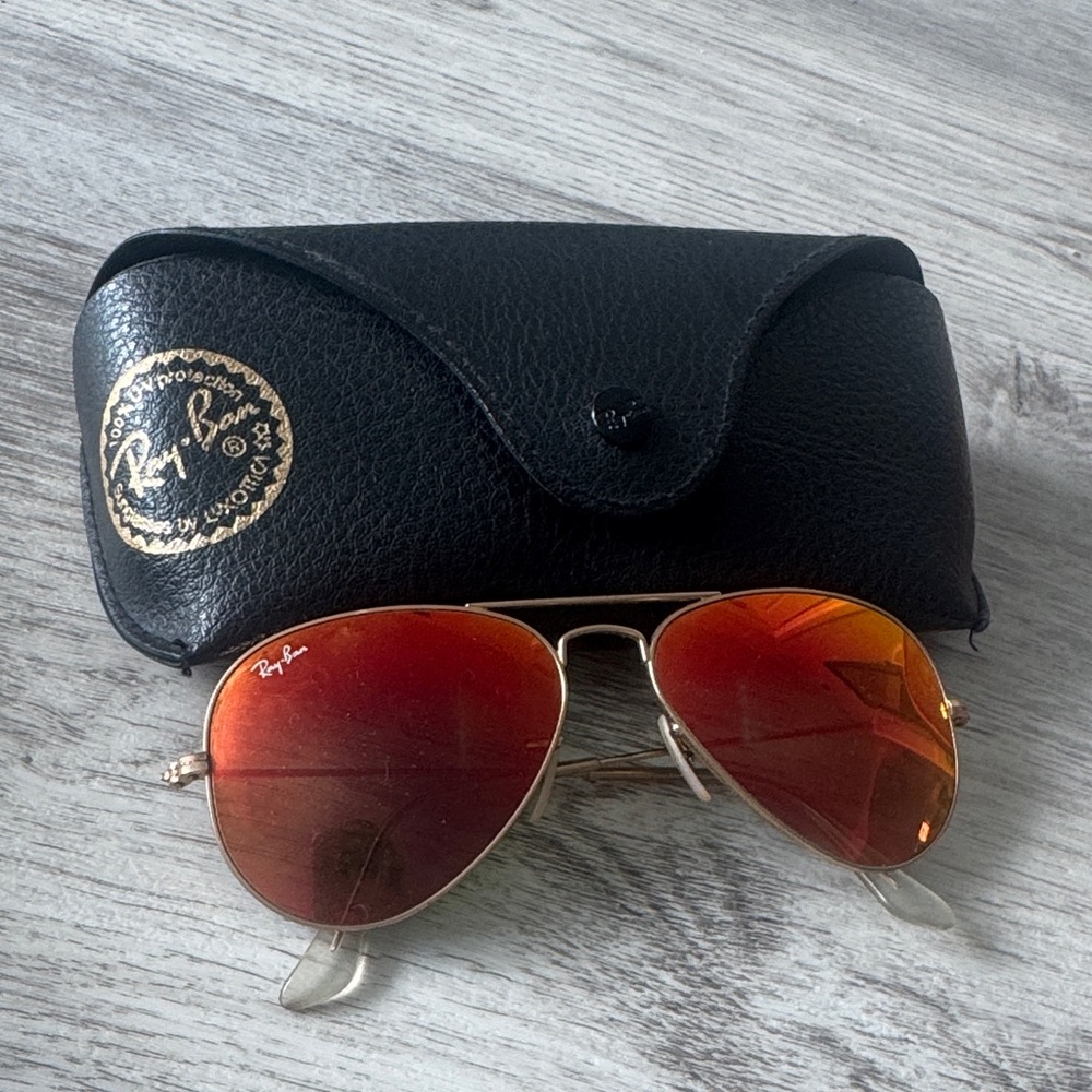 Ray-Ban Gold Frame Sunglasses with Red Lenses